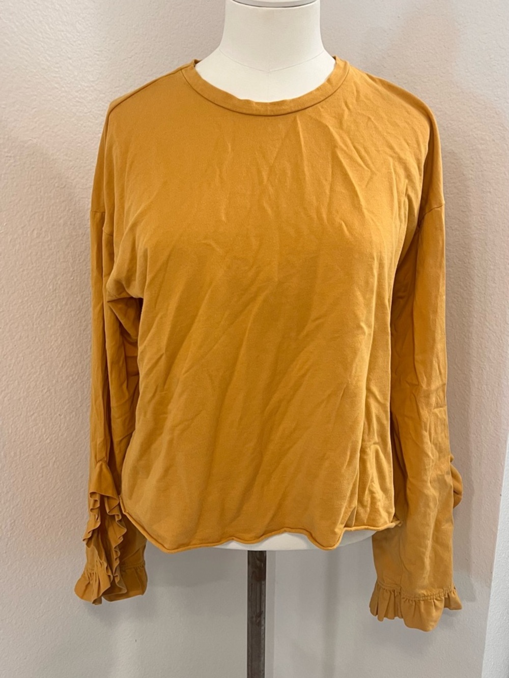 Zara Mustard Long-Sleeve Top with Ruffle Cuffs